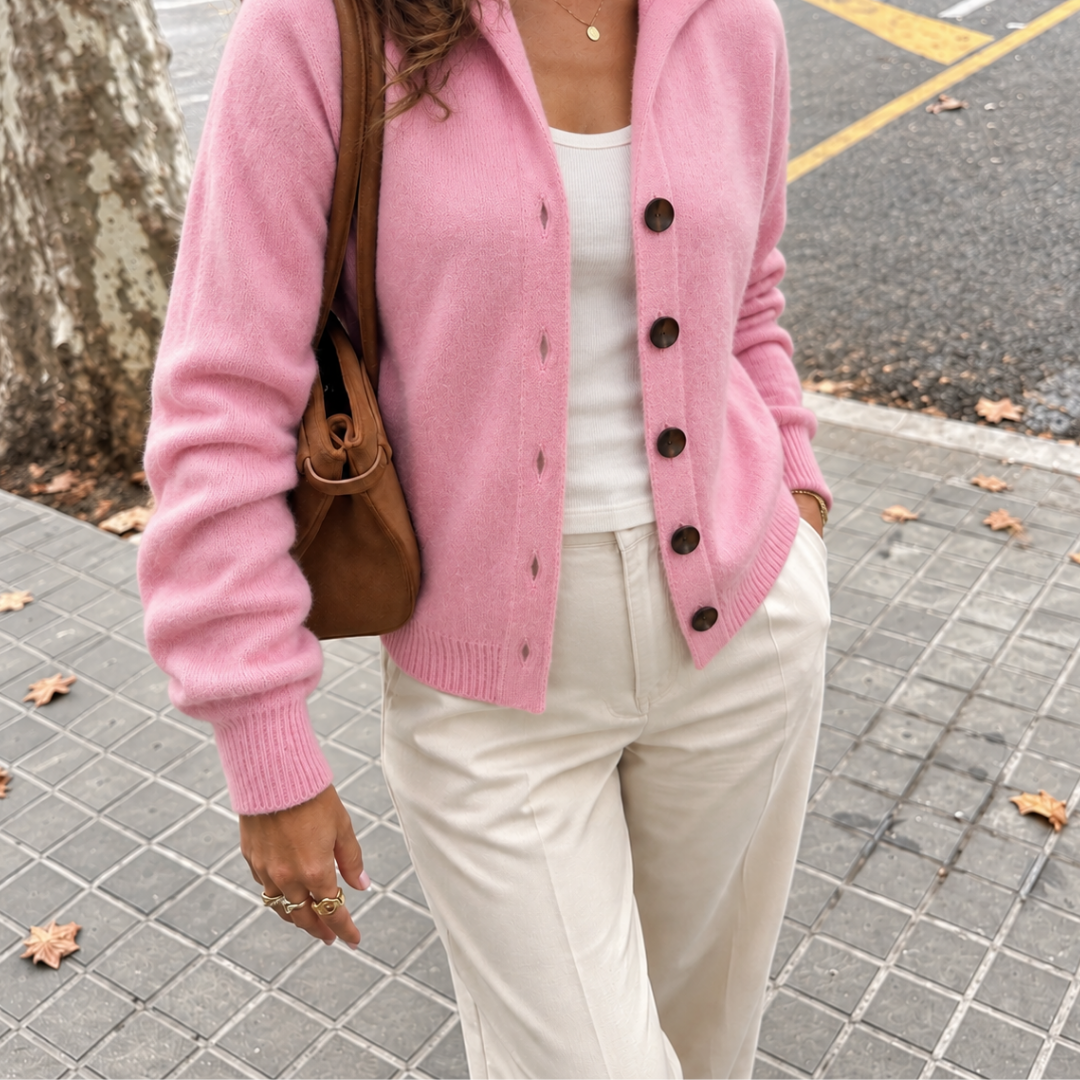Cardigan confortável de malha com capuz