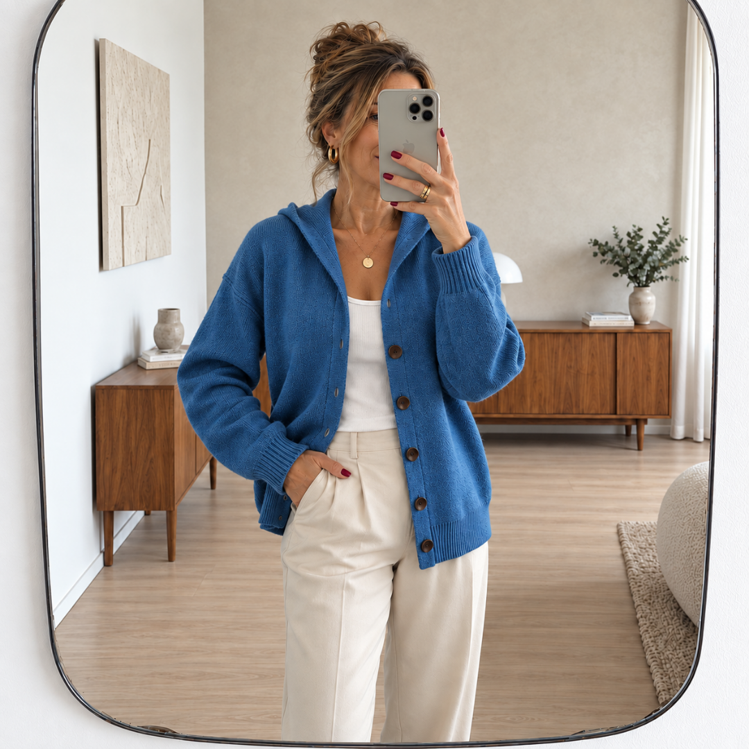 Cardigan confortável de malha com capuz