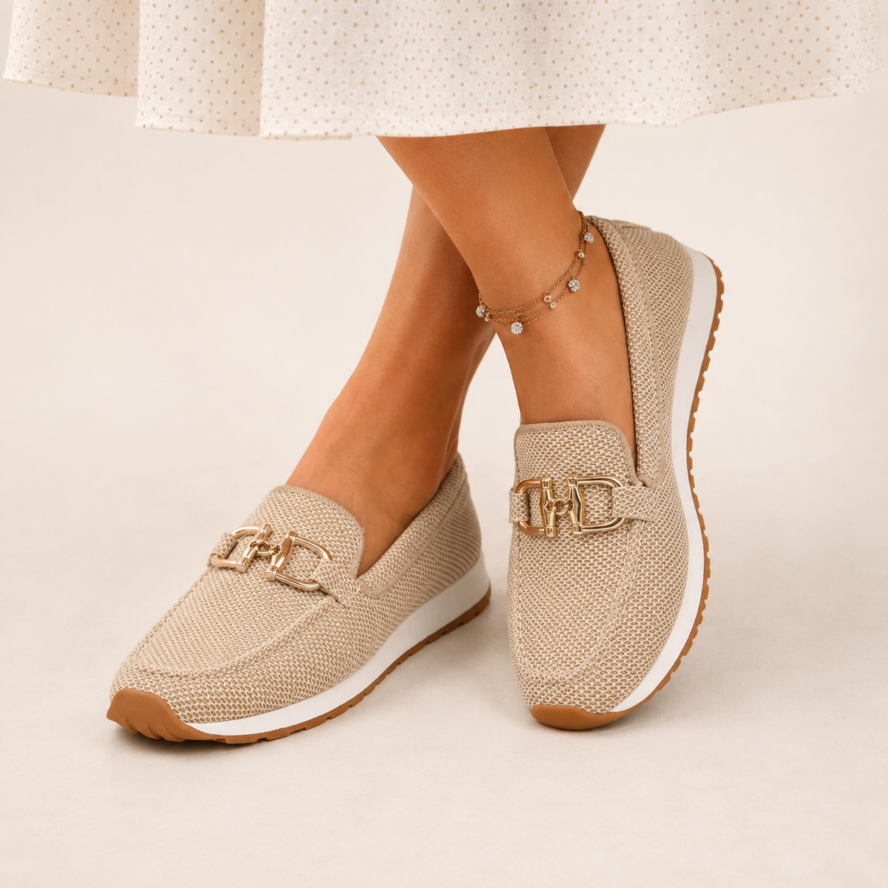 Matilde - Mocassins em Lona com Detalhe Metálico