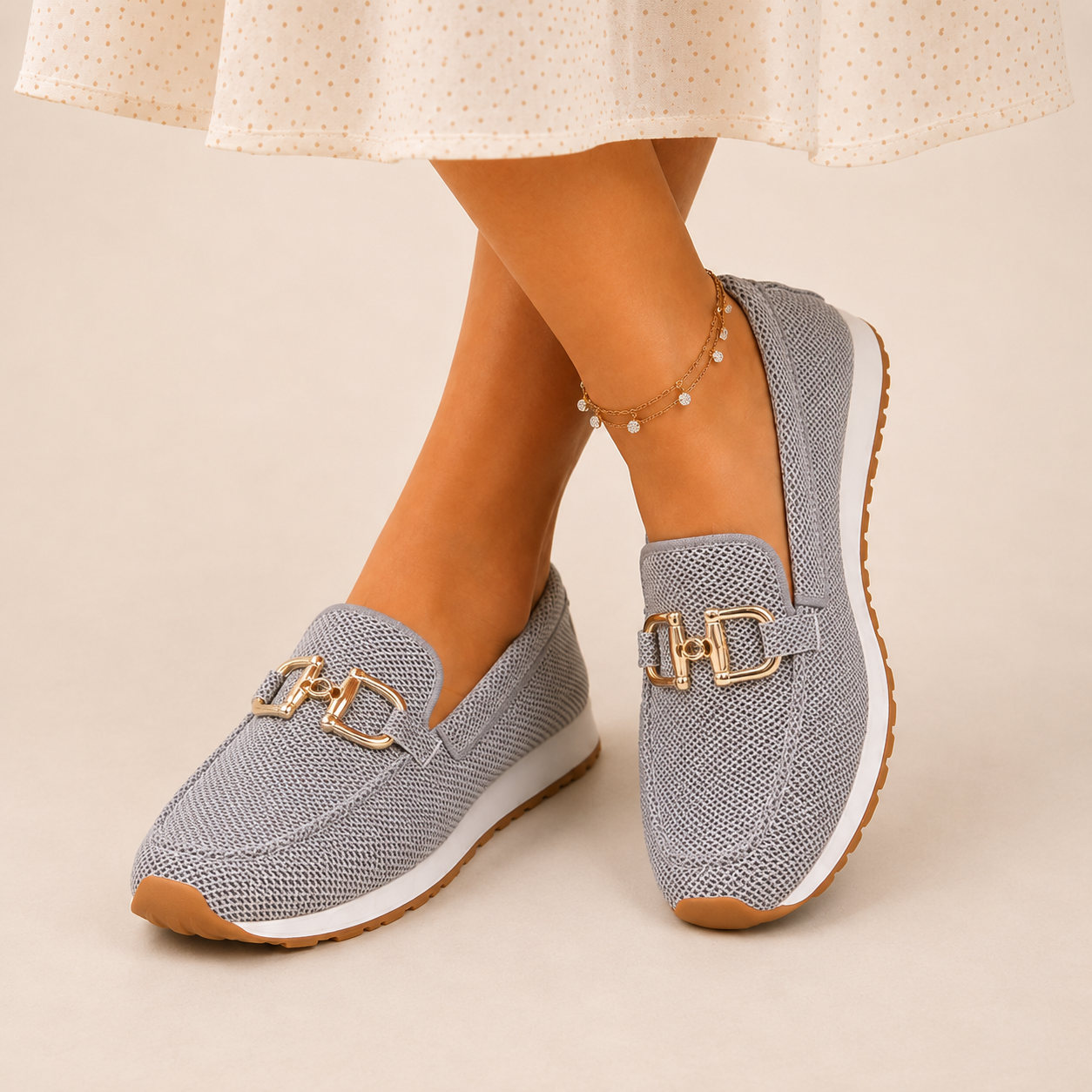 Matilde - Mocassins em Lona com Detalhe Metálico