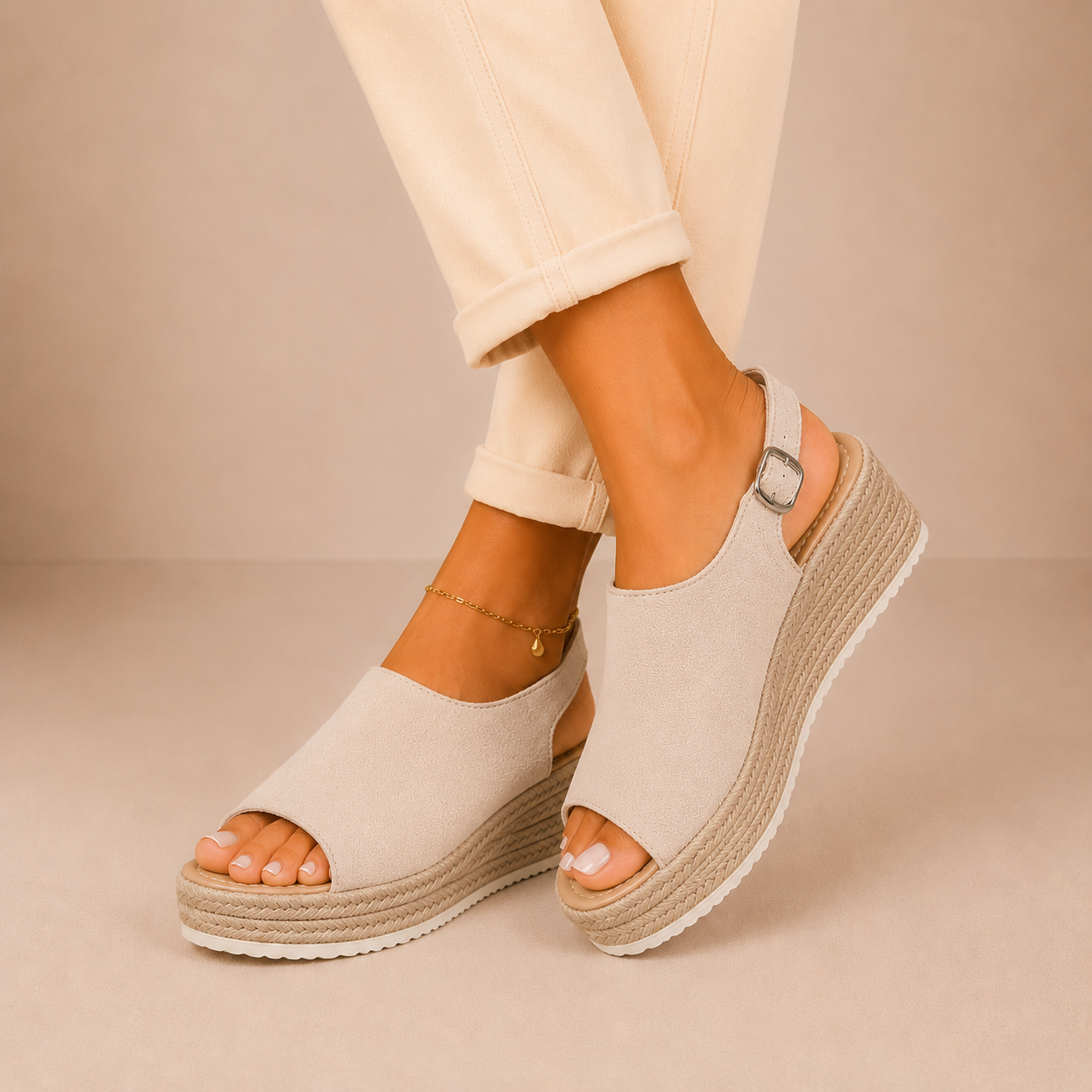 Benedita - Sandálias de Plataforma Estilo Espadrille