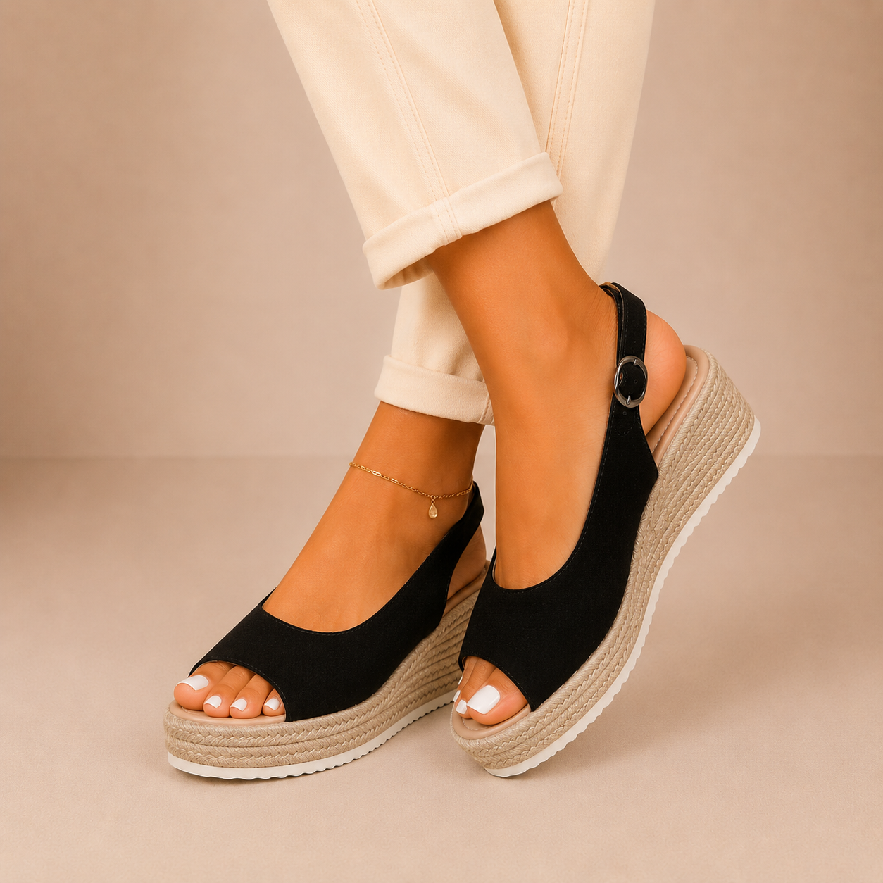 Benedita - Sandálias de Plataforma Estilo Espadrille