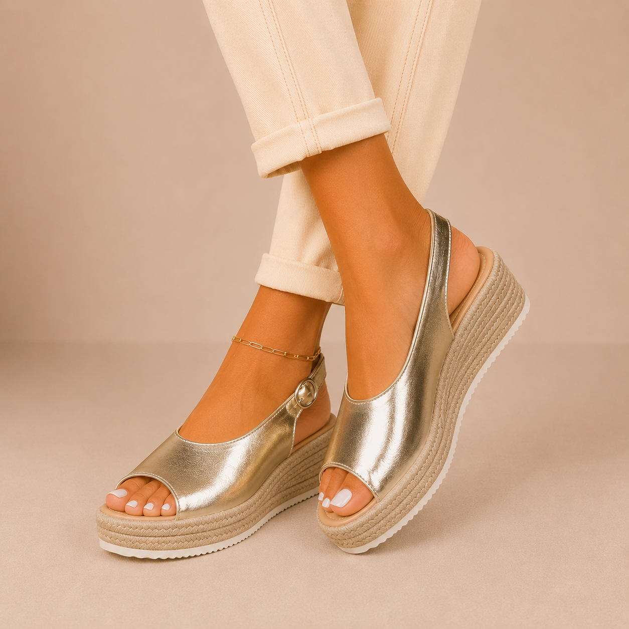 Benedita - Sandálias de Plataforma Estilo Espadrille