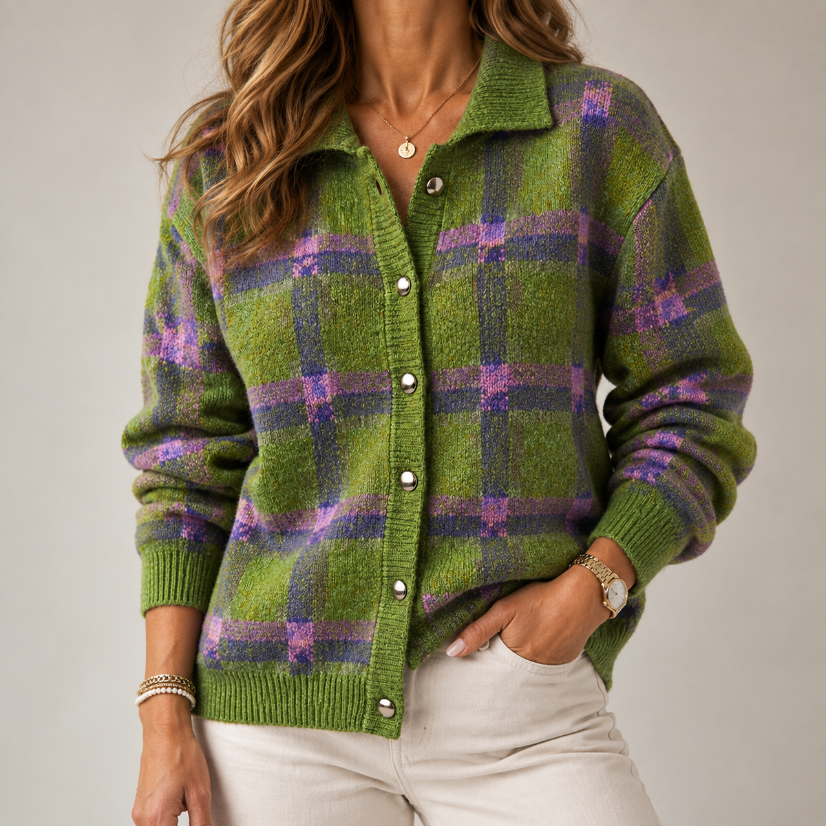 Madalena | Cardigan aos quadrados
