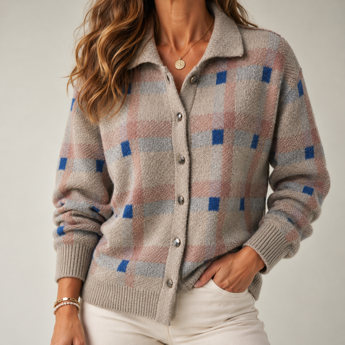 Madalena | Cardigan aos quadrados