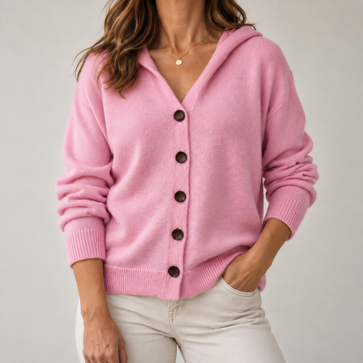 Cardigan confortável de malha com capuz